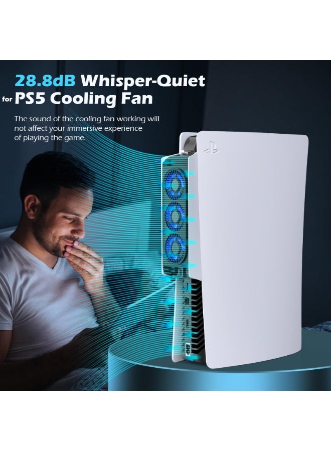 لمروحة تبريد PS5 مع ضوء LED، هادئة لمروحة PS5 مروحة تبريد لمبرد PS5 مروحة تبريد لمروحة Playstation 5 مع 3 مراوح صغيرة منفذ USB 3.0 إعداد سرعة المروحة 2 (رجل) - Image 5